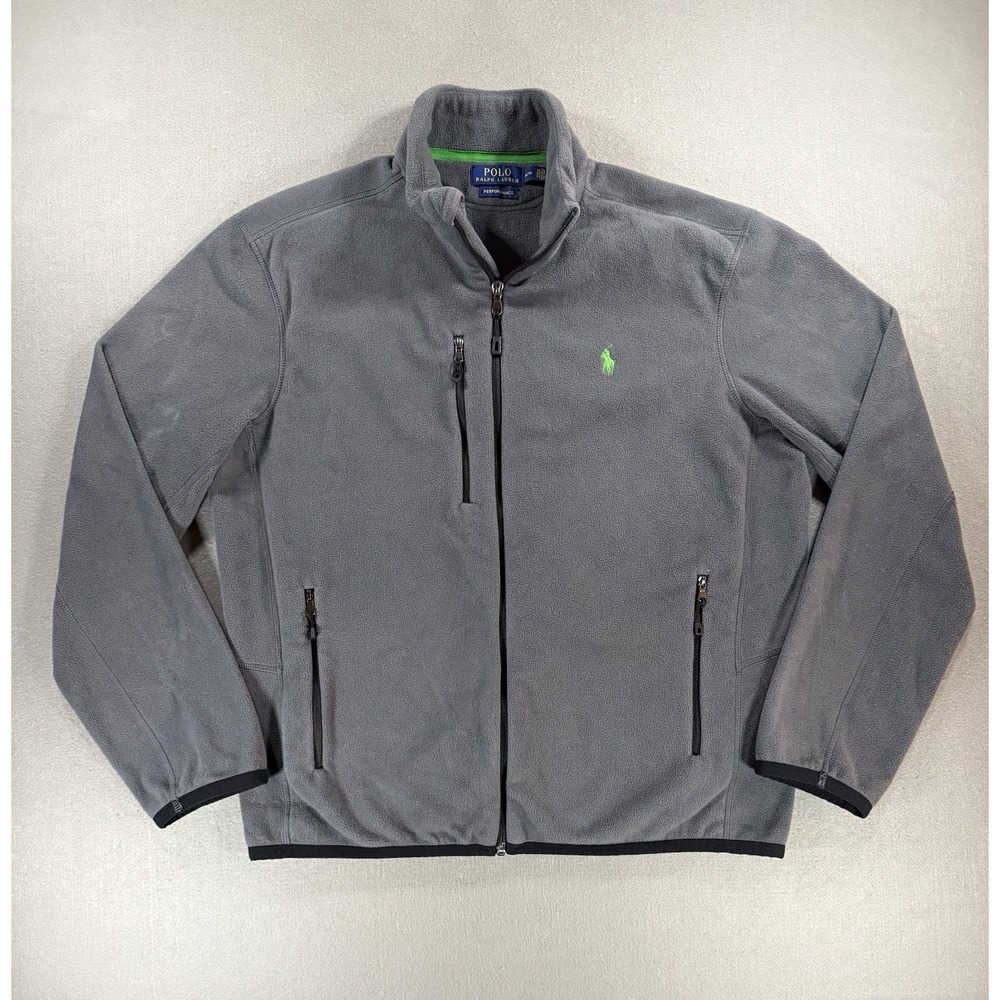 Polo Ralph Lauren Performance Gray Fleece Jacket Full Zipper & Pockets Mens Sz M